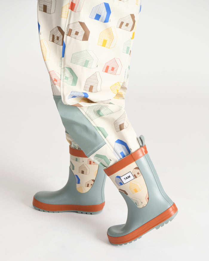 Rain Boots - Rainy Houses Teal by 7AM Enfant FINAL SALE