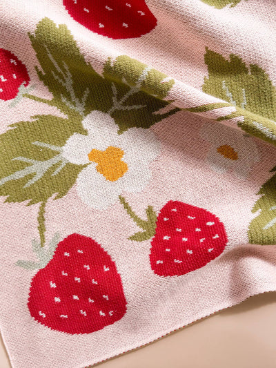 Organic Cotton Blanket - Bunny Strawberry by The Blueberry Hill