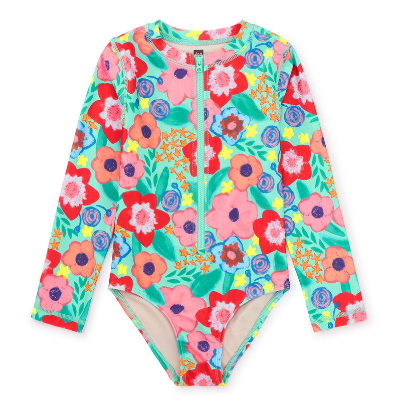 Long Sleeve One-Piece Swimsuit - Painterly Floral by Tea Collection FINAL SALE