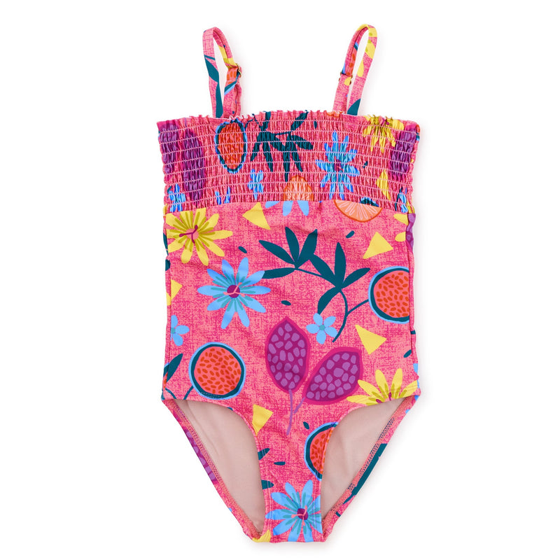 Smocked One-Piece Swimsuit - Fruit Floral Wax Print by Tea Collection FINAL SALE