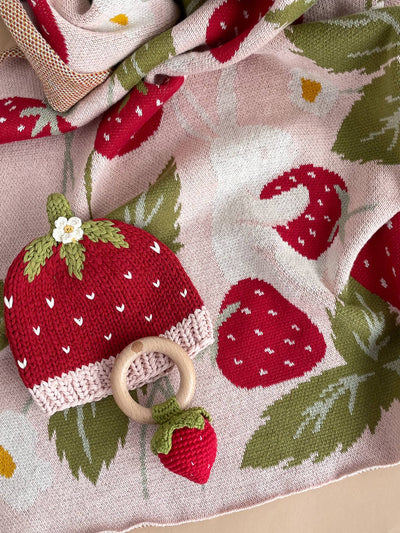 Organic Cotton Blanket - Bunny Strawberry by The Blueberry Hill