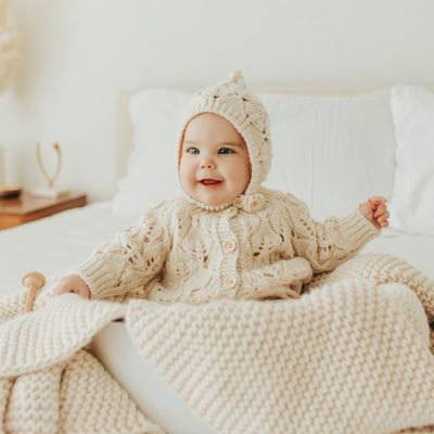 Leaf Lace Cardigan Sweater - Natural by Huggalugs