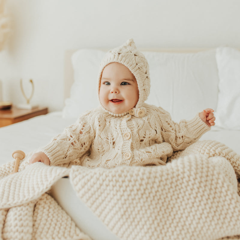 Leaf Lace Cardigan Sweater - Natural by Huggalugs