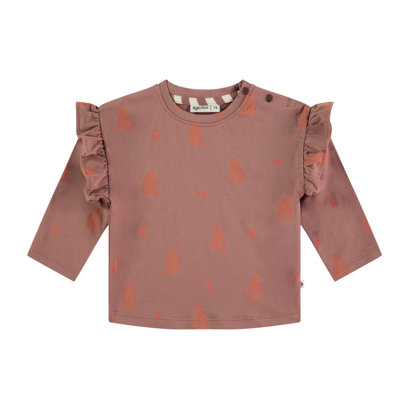 Baby Ruffle Sleeve Bear Print Tee - Wood by Babyface