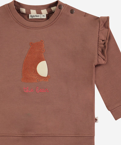 Baby Ruffle Sleeve Bear Face Sweatshirt - Wood by Babyface