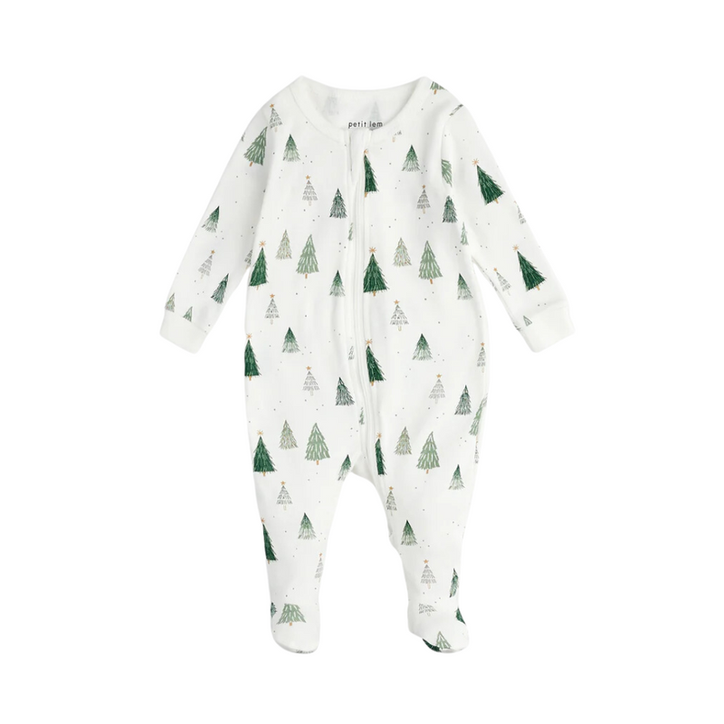 Christmas Tree Print on Off-White Sleeper by Petit Lem