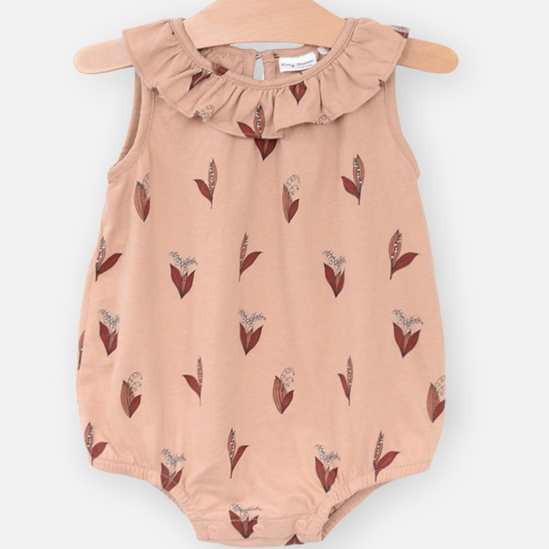 Lily of the Valley Frill Collar Romper - Peach by City Mouse - FINAL SALE