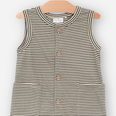 Stripe Henley Tank Short Romper - Charcoal by City Mouse - FINAL SALE