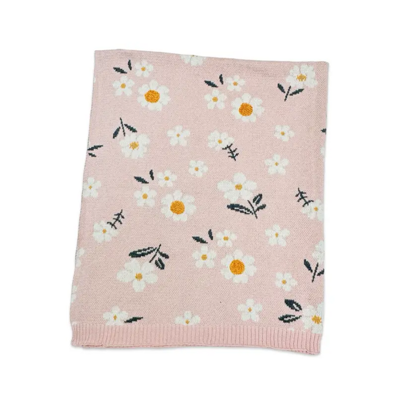 Organic Cotton Jacquard Sweater Knit Baby Blanket - Daisy Floral by Viverano Organics