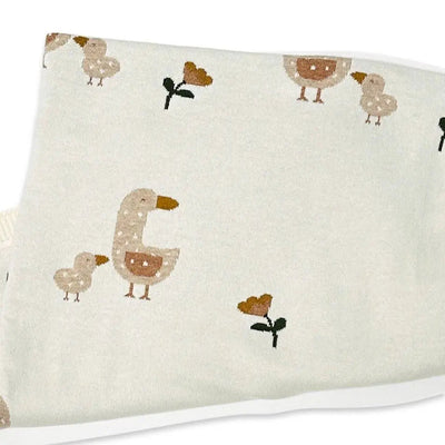 Organic Cotton Jacquard Sweater Knit Baby Blanket - Duck Mommy & Me by Viverano Organics