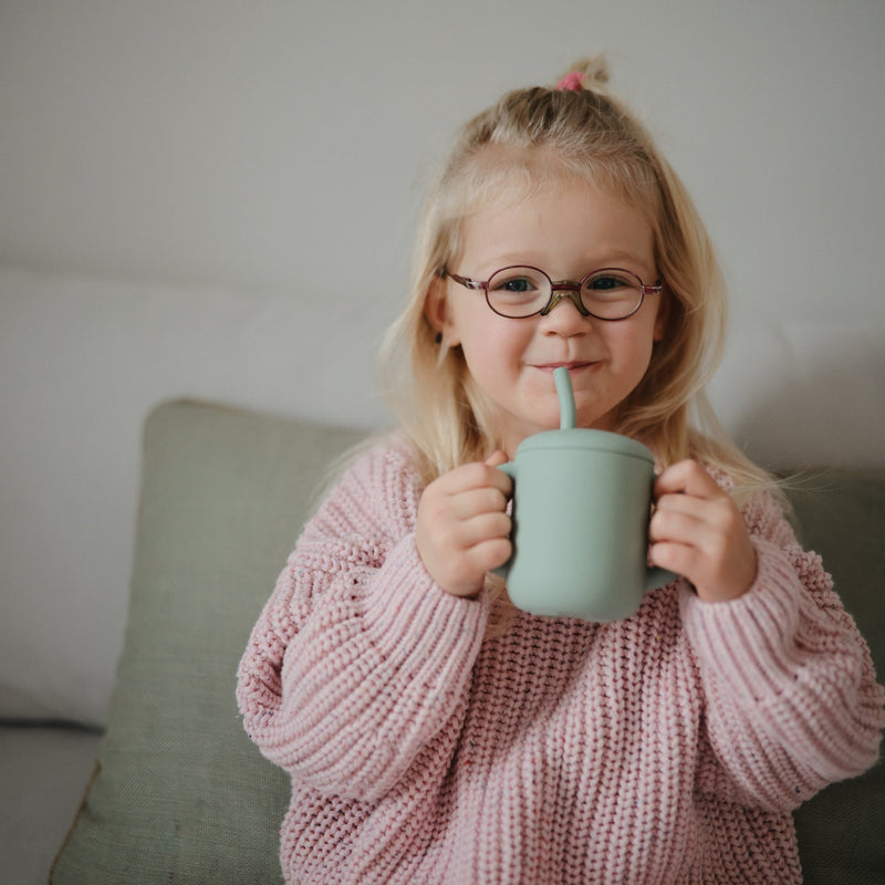 Silicone Training Cup + Straw - Cambridge Blue by Mushie & Co