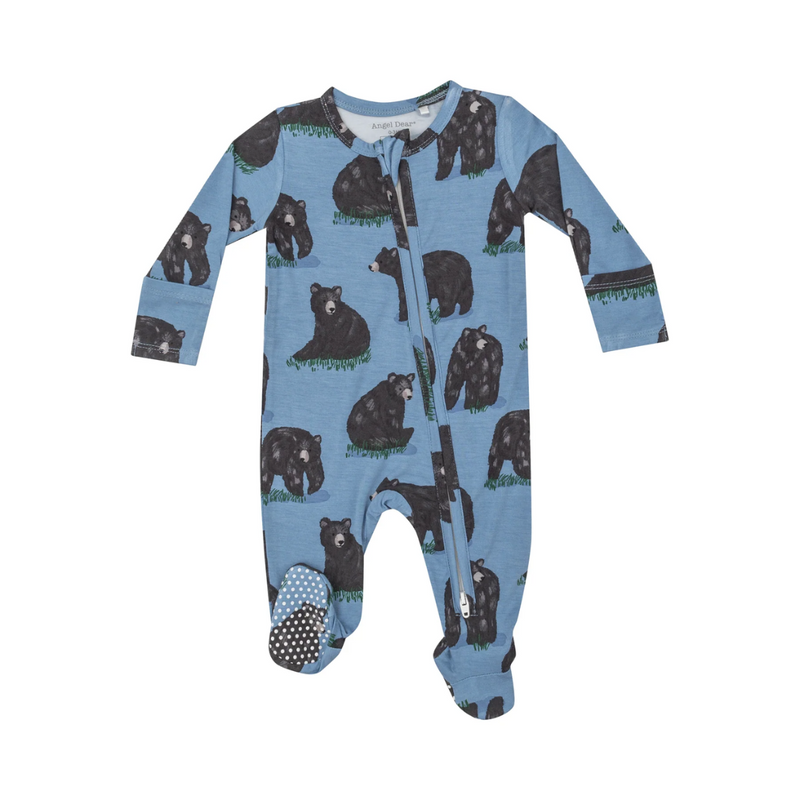 Bamboo 2 Way Zipper Footie - Black Bears by Angel Dear