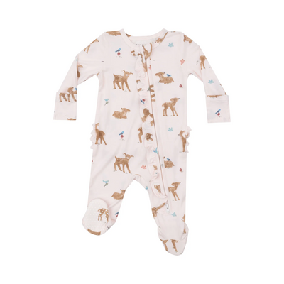 Bamboo 2 Way Ruffle Zipper Footie - Soft Deer by Angel Dear