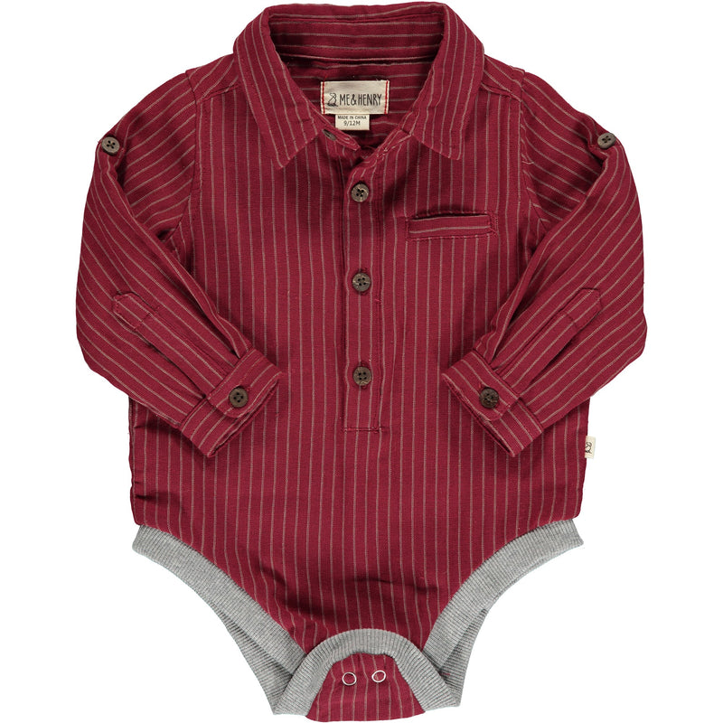 Jasper Woven Onesie - Red with Grey Stripe by Me & Henry FINAL SALE