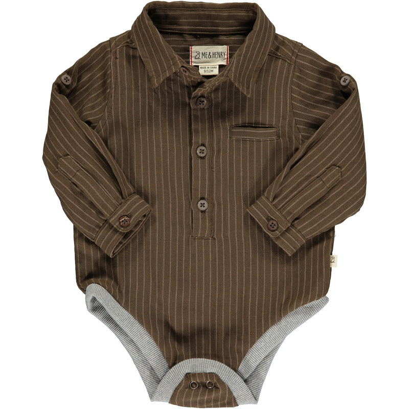 Jasper Woven Onesie - Brown with Grey Stripe by Me & Henry FINAL SALE