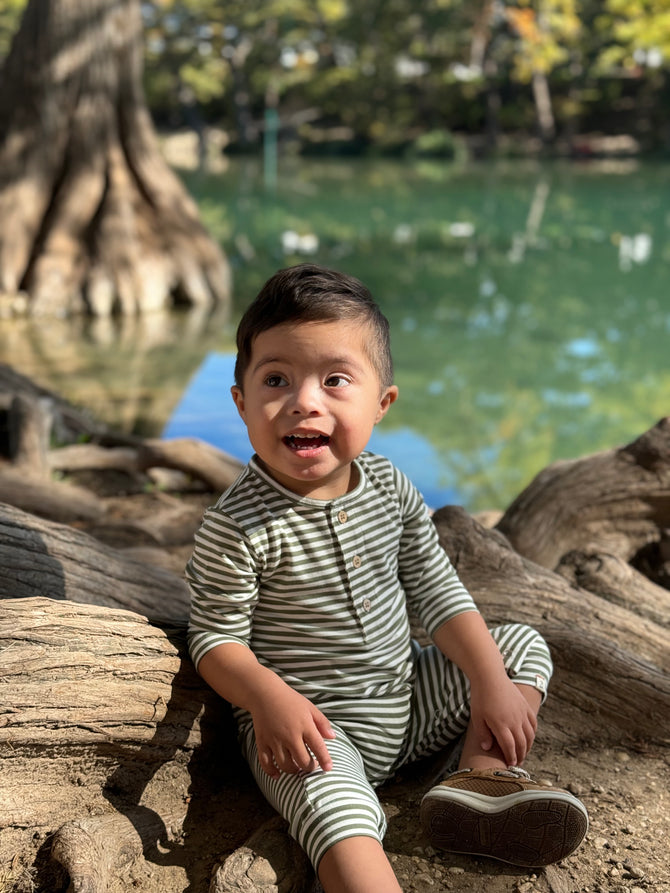 Mason Rib Romper - Sage/White Stripe by Me & Henry