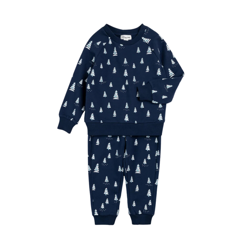 Jogger Set - Snowy Pine Print on Dress Blue by miles the label.