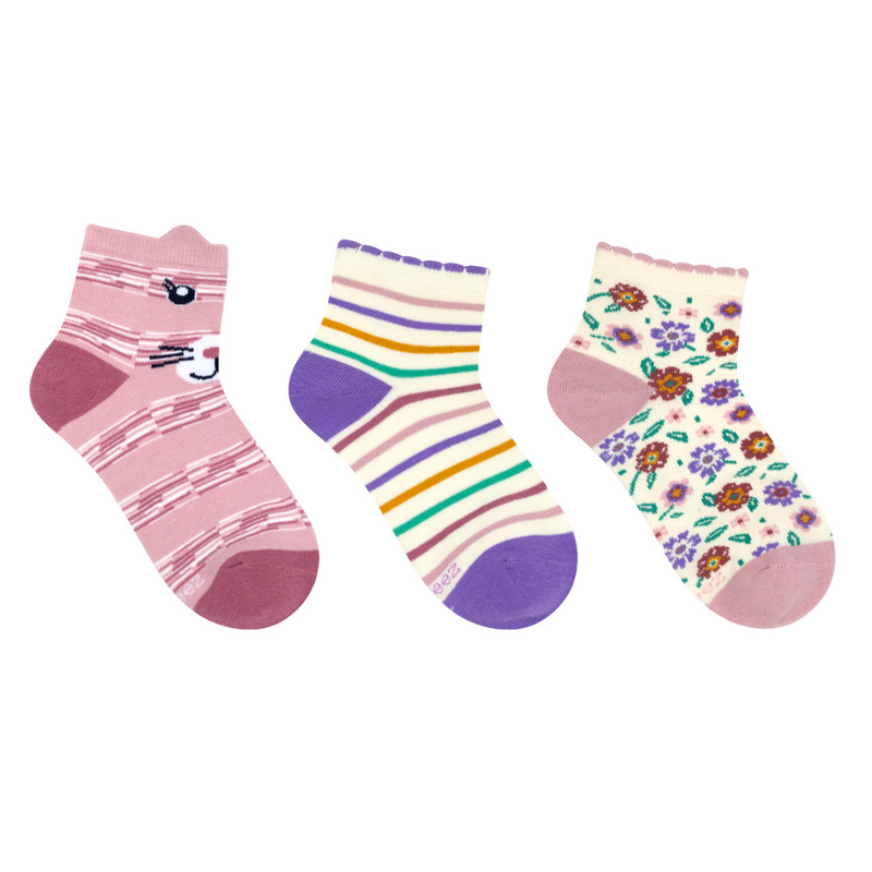 3 Pack Quarter Socks - Kitty Flower by Robeez