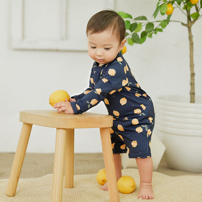 Long Sleeve Swim Romper - Lemon Print On Navy by Petit Lem - FINAL SALE