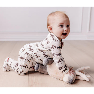 Print Footie with 2 Way Zipper - Natural Rudolph by Kickee Pants