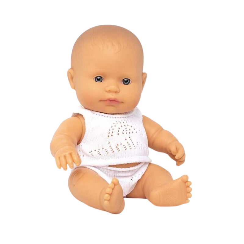 Newborn Baby Doll Caucasian Boy 8 1/4" by Miniland