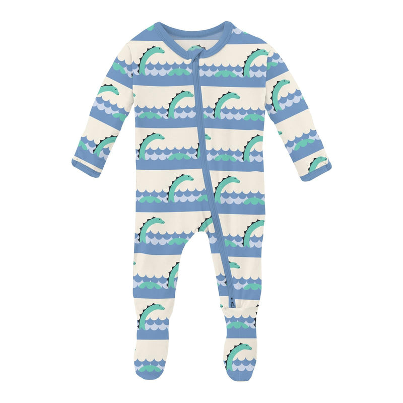 Print Footie with 2 Way Zipper - Natural Sea Monster by Kickee Pants - FINAL SALE