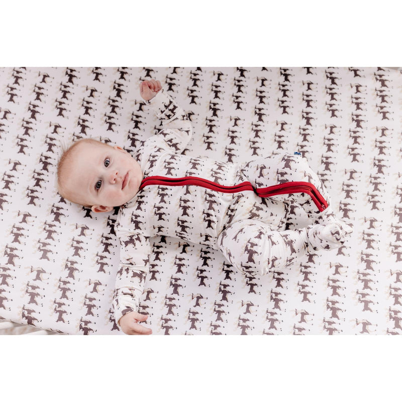 Print Footie with 2 Way Zipper - Natural Rudolph by Kickee Pants