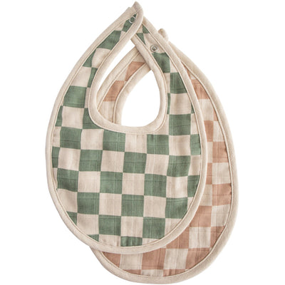 Organic Muslin Bib 2 Pack - Olive Check/Natural Check by Mushie & Co