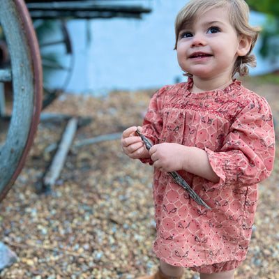 Smocked Santa Fe Dress - Coral Birds by Poppet & Fox