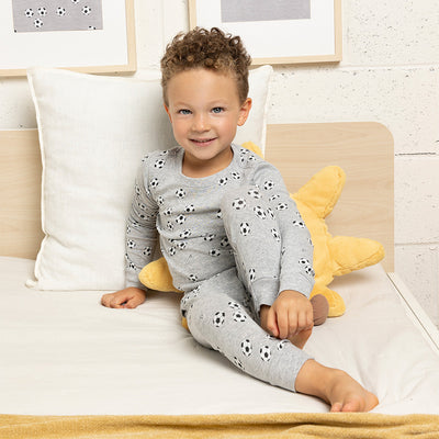 Pajama Set - Soccer Print on Heather Grey by Petit Lem