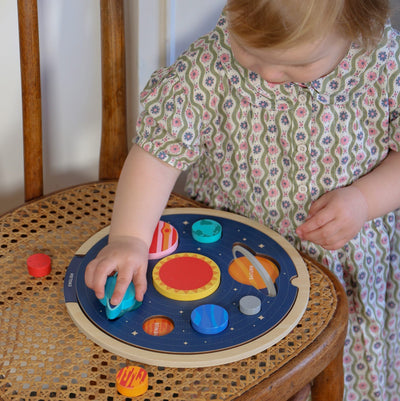 Multi-Language Solar System Wooden Tray Puzzle by Petit Collage