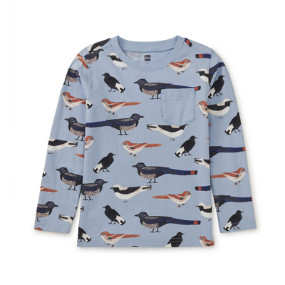 Long Sleeve Printed Pocket Tee - Nihat's Birds by Tea Collection