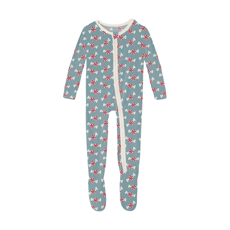 Print Footie with 2 Way Zipper - Stormy Sea Peppermints by Kickee Pants