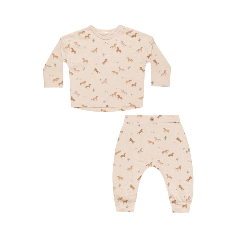 Long Sleeve Tee + Pant Set Horses - Shell by Rylee + Cru