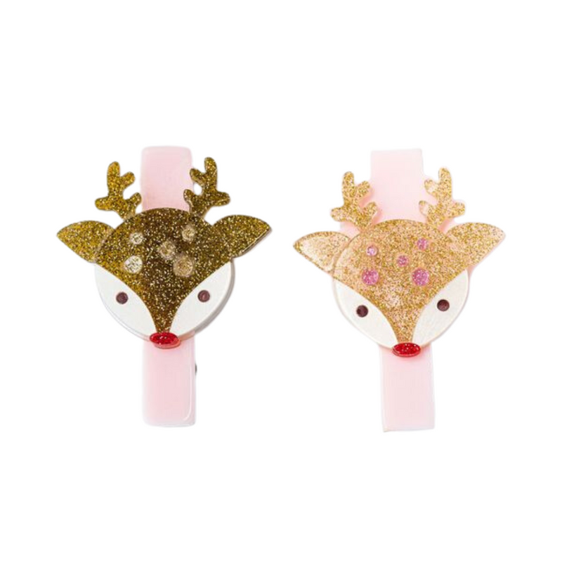 Reindeer Glitter Hair Clips by Lilies & Roses NY