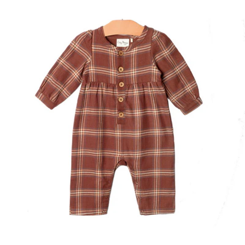 Henley Long Leg Romper - Flannel Rust by City Mouse