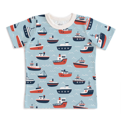 Short Sleeve Tee - Tugboats Pale Blue by Winter Water Factory - FINAL SALE