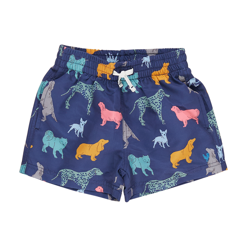 Boys Swim Trunk - Navy Dogs by Pink Chicken FINAL SALE