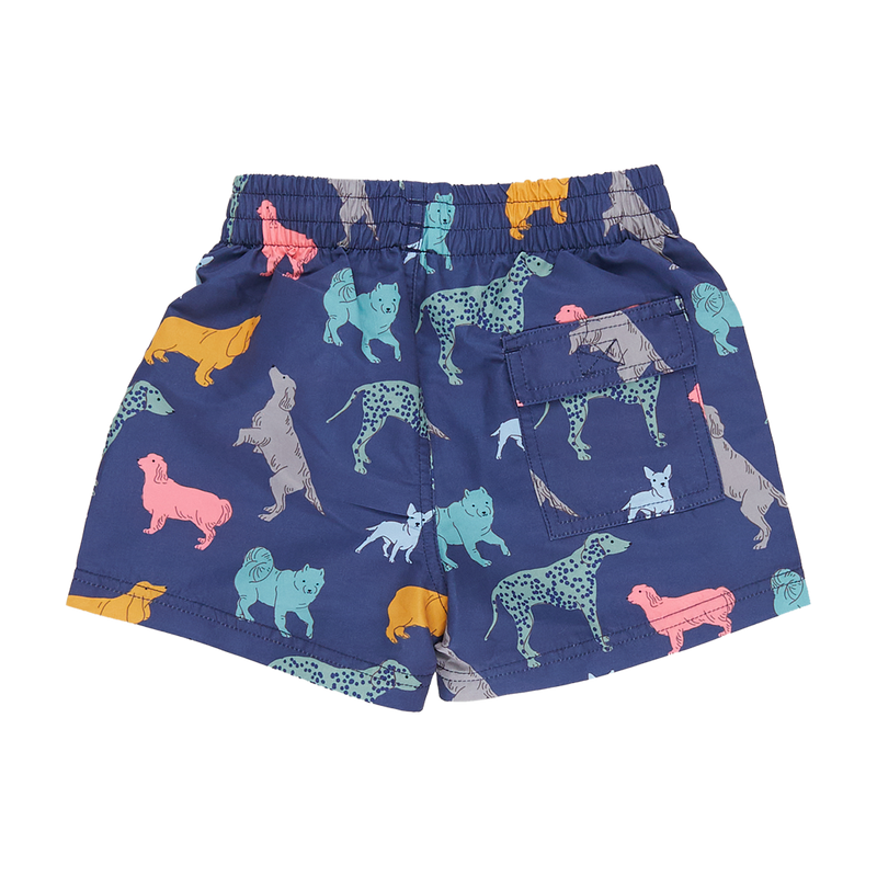 Boys Swim Trunk - Navy Dogs by Pink Chicken FINAL SALE