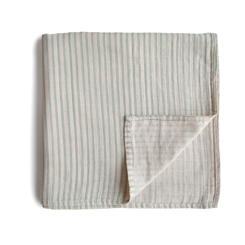 Organic Muslin Swaddle - Sage Stripe by Mushie & Co