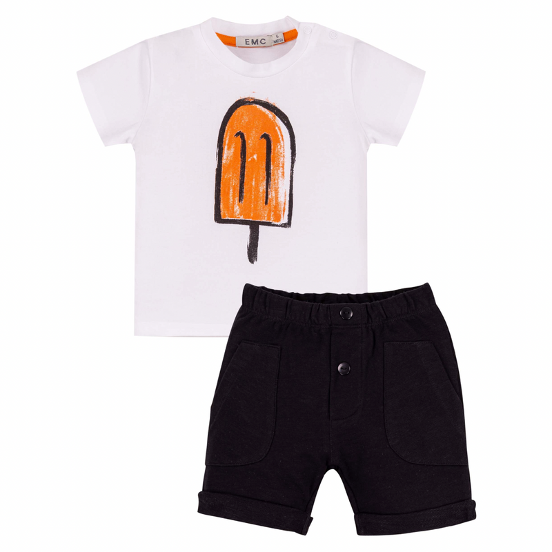 Jersey T-Shirt and Slub Short Set - White Popsicle Tee and Black Shorts by EMC - FINAL SALE