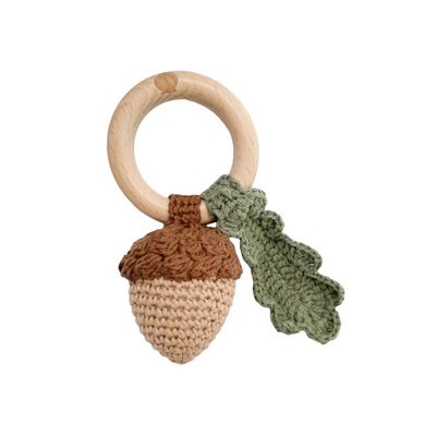 Cotton Crochet Rattle Teether - Acorn by The Blueberry Hill