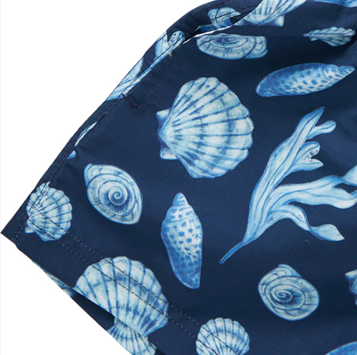 Boys Swim Trunk - Blue Sea Shells by Pink Chicken FINAL SALE