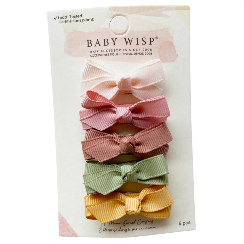 Chelsea Grosgrain Bows on Snap Clips Set of 5 - Pink Papaya by Baby Wisp