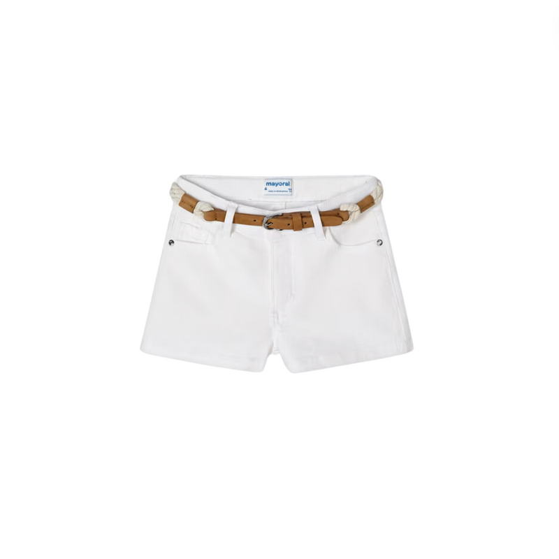 Better Cotton Belted Shorts - White by Mayoral - FINAL SALE