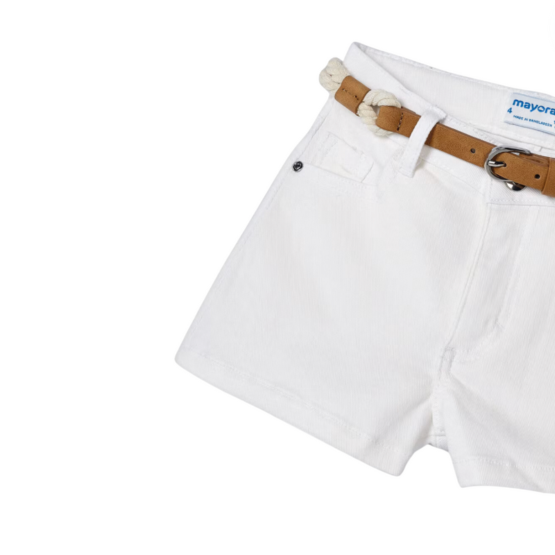 Better Cotton Belted Shorts - White by Mayoral - FINAL SALE