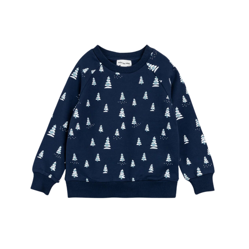 Terry Sweatshirt - Snowy Pine Print on Dress Blue by miles the label.