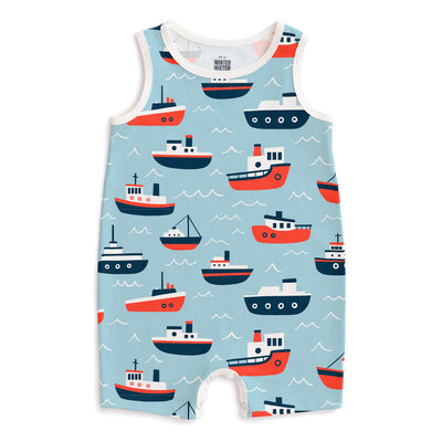 Tank Top Romper - Tugboats Pale Blue by Winter Water Factory - FINAL SALE