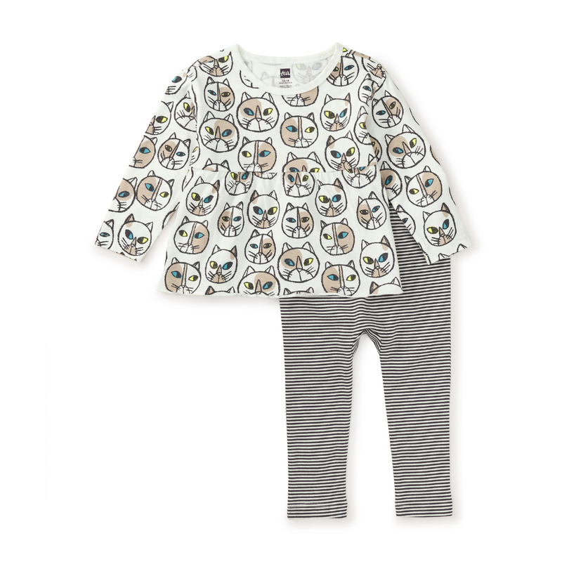 Peplum Top & Pants Baby Set - Highlands Lake Cat by Tea Collection