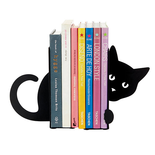 Metal Bookends - Black Hidden Cat by Balvi